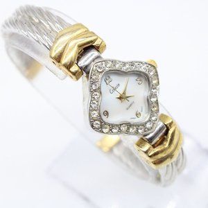 Collezio Cuff Watch Womens Silver Tone Rhinestones White Dial Japan Movt